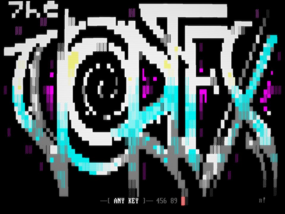 The Vortex BBS welcome screen in BadTerm, with the CRT glow and scanlines of phosphor mode