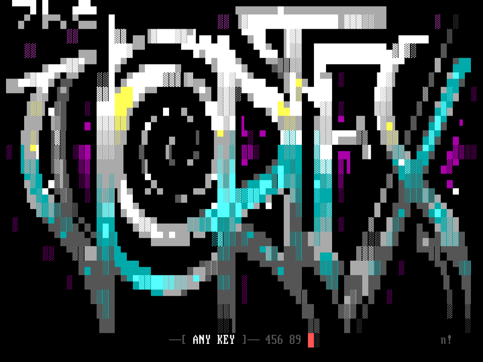 The Vortex BBS with phosphor mode off: crisp pixels at 4:3
